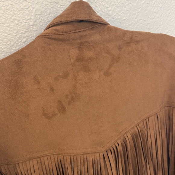 We The Free by free people Fringe Out Vegan Suede Jacket Sz XS Brown Tan - Picture 14 of 16